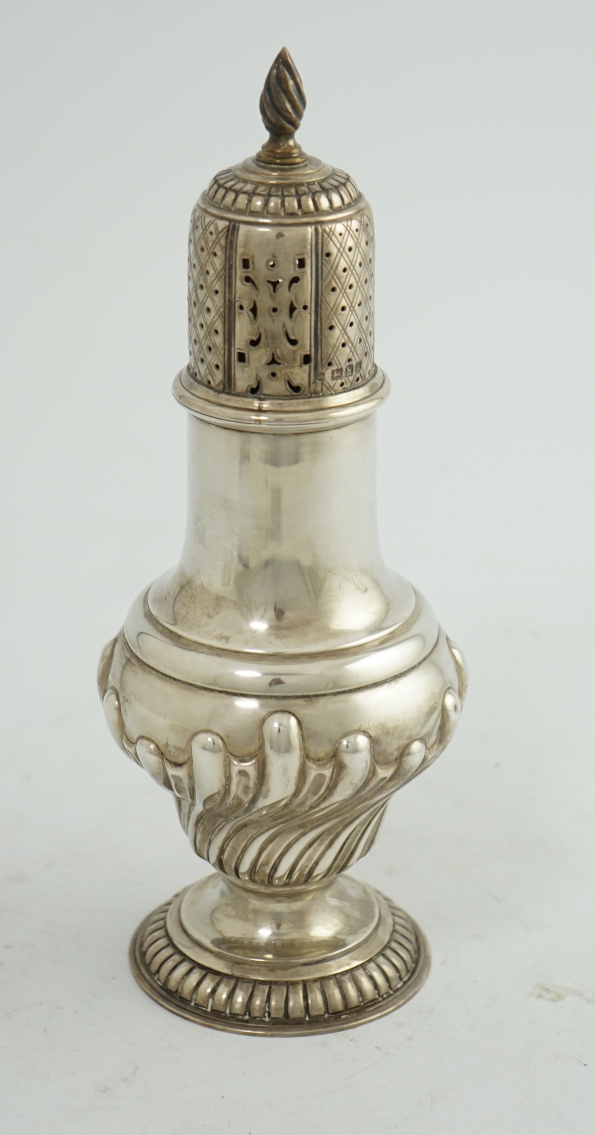 An Edwardian silver baluster sugar caster, by The Barnards